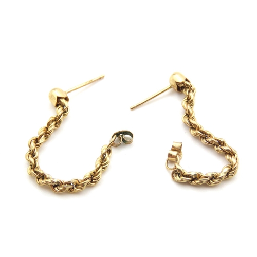 238 - Pair of 9 Carat Yellow Gold Rope Chain Drop Earrings Each 2.5cm High