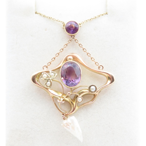 239 - Amethyst and Pearl Set Ladies Necklace Mounted in 15 Carat Yellow Gold Further Set on 15 Carat Yello... 