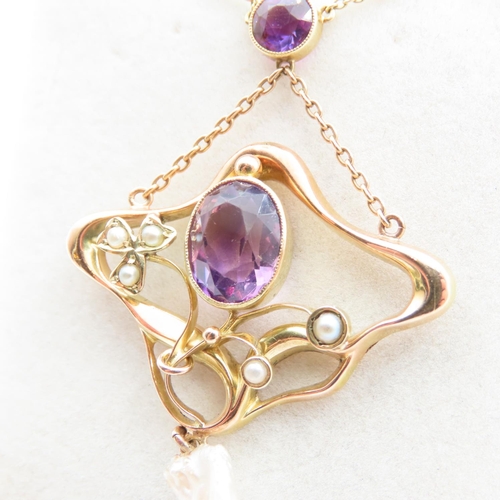 239 - Amethyst and Pearl Set Ladies Necklace Mounted in 15 Carat Yellow Gold Further Set on 15 Carat Yello... 