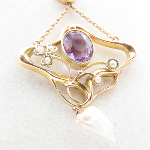 239 - Amethyst and Pearl Set Ladies Necklace Mounted in 15 Carat Yellow Gold Further Set on 15 Carat Yello... 