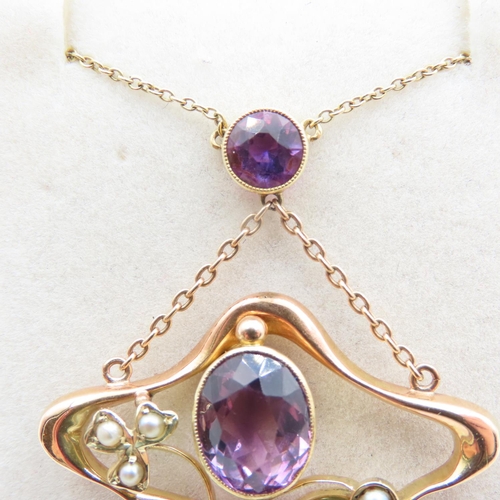 239 - Amethyst and Pearl Set Ladies Necklace Mounted in 15 Carat Yellow Gold Further Set on 15 Carat Yello... 