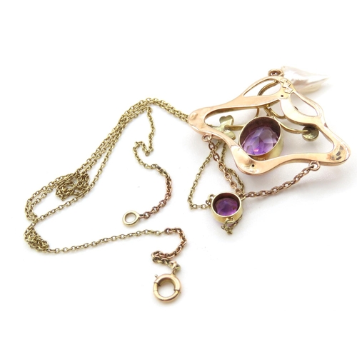 239 - Amethyst and Pearl Set Ladies Necklace Mounted in 15 Carat Yellow Gold Further Set on 15 Carat Yello... 