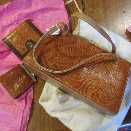 304 - Mappin and Webb Silver Mounted Lizard Skin Ladies Handbag Good Condition with Matching Coin Purse an... 