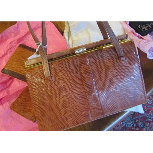 304 - Mappin and Webb Silver Mounted Lizard Skin Ladies Handbag Good Condition with Matching Coin Purse an... 