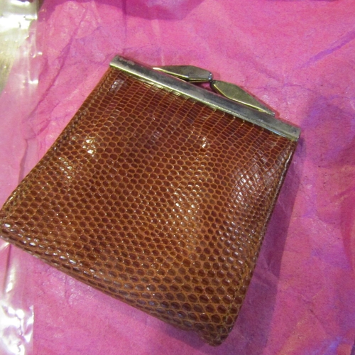 304 - Mappin and Webb Silver Mounted Lizard Skin Ladies Handbag Good Condition with Matching Coin Purse an... 