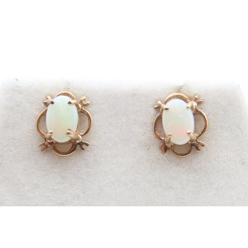 306 - Pair of Opal Set Ladies 9 Carat Yellow Gold Earrings As New Unworn