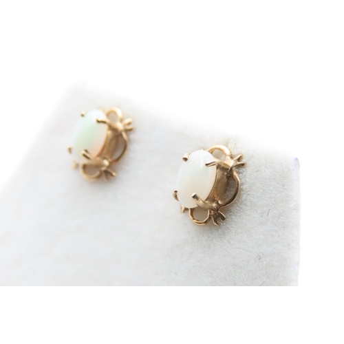 306 - Pair of Opal Set Ladies 9 Carat Yellow Gold Earrings As New Unworn
