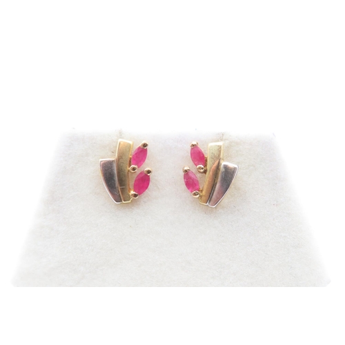 308 - Pair of Ruby Set 9 Carat Yellow Gold Earrings As New Unworn
