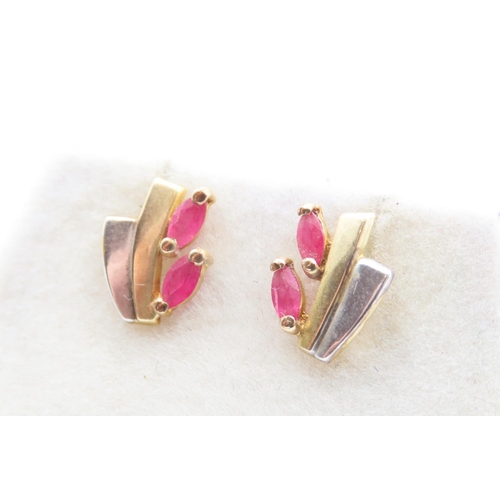 308 - Pair of Ruby Set 9 Carat Yellow Gold Earrings As New Unworn