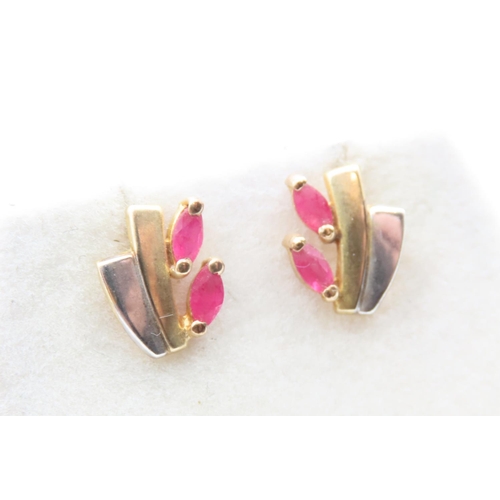 308 - Pair of Ruby Set 9 Carat Yellow Gold Earrings As New Unworn