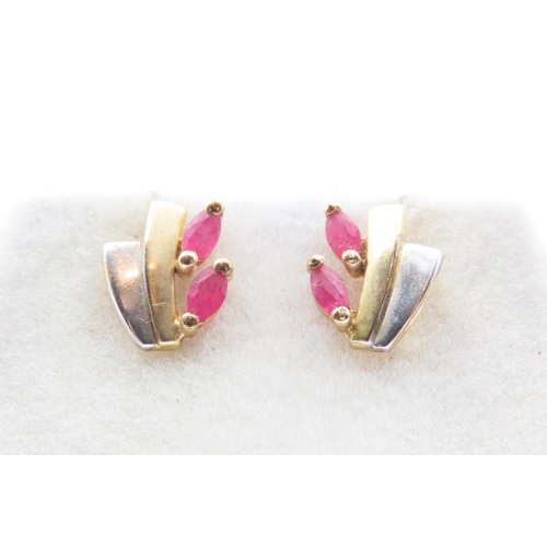 308 - Pair of Ruby Set 9 Carat Yellow Gold Earrings As New Unworn
