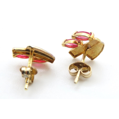 308 - Pair of Ruby Set 9 Carat Yellow Gold Earrings As New Unworn