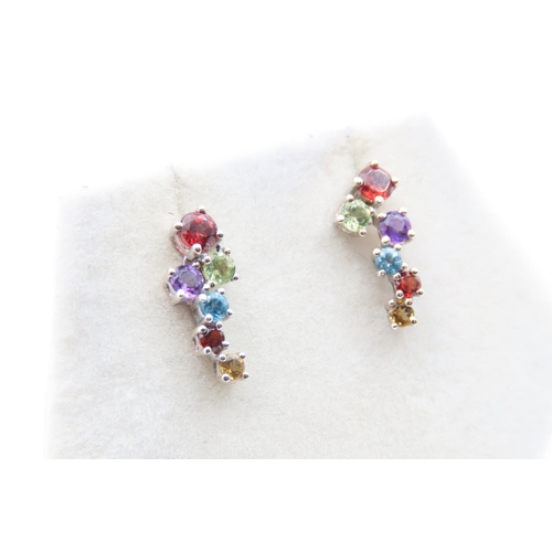 309 - Pair of Multi Gem 9 Carat White Gold Cluster Earrings Each 1.5cm High As New Unworn