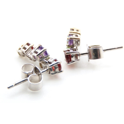 309 - Pair of Multi Gem 9 Carat White Gold Cluster Earrings Each 1.5cm High As New Unworn