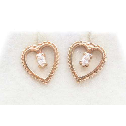 310 - Pair of 9 Carat Yellow Gold Gemset Heart Motif Earrings Each 1.2cm High