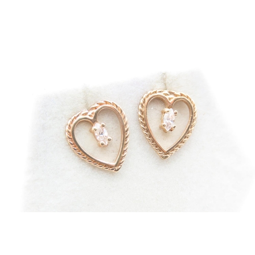 310 - Pair of 9 Carat Yellow Gold Gemset Heart Motif Earrings Each 1.2cm High