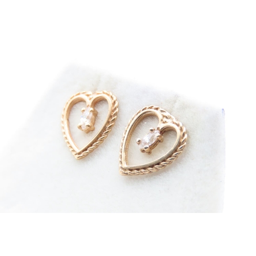 310 - Pair of 9 Carat Yellow Gold Gemset Heart Motif Earrings Each 1.2cm High