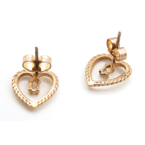 310 - Pair of 9 Carat Yellow Gold Gemset Heart Motif Earrings Each 1.2cm High