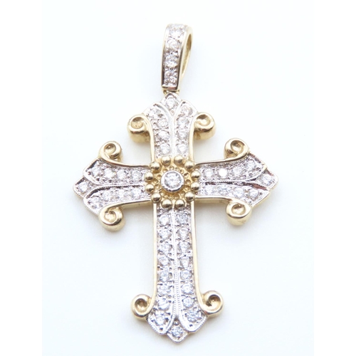 312 - Gemstone Set 9 Carat Yellow Gold Cross Pendant 4cm High As New Unworn