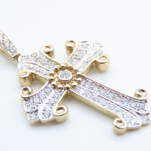 312 - Gemstone Set 9 Carat Yellow Gold Cross Pendant 4cm High As New Unworn