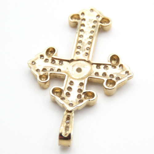 312 - Gemstone Set 9 Carat Yellow Gold Cross Pendant 4cm High As New Unworn
