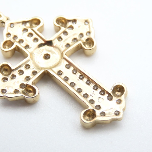 312 - Gemstone Set 9 Carat Yellow Gold Cross Pendant 4cm High As New Unworn