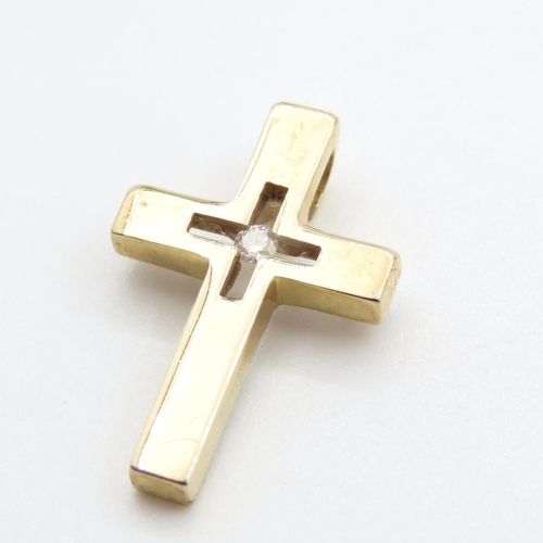 313 - Diamond Set 9 Carat Yellow Gold Cross Pendant 2cm High As New Unworn