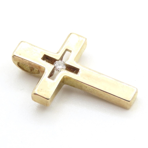 313 - Diamond Set 9 Carat Yellow Gold Cross Pendant 2cm High As New Unworn