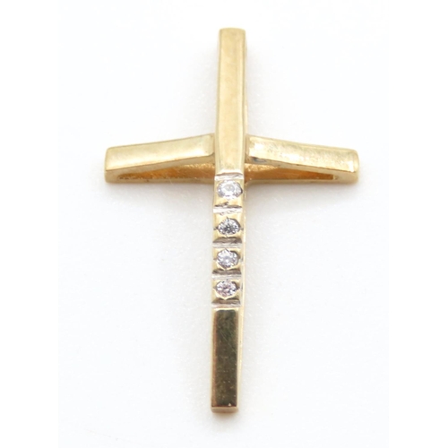 314 - Three Stone Diamond Set 9 Carat Yellow Gold Cross Pendant 2.5cm High As New Unworn
