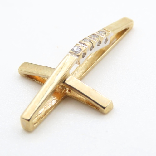 314 - Three Stone Diamond Set 9 Carat Yellow Gold Cross Pendant 2.5cm High As New Unworn