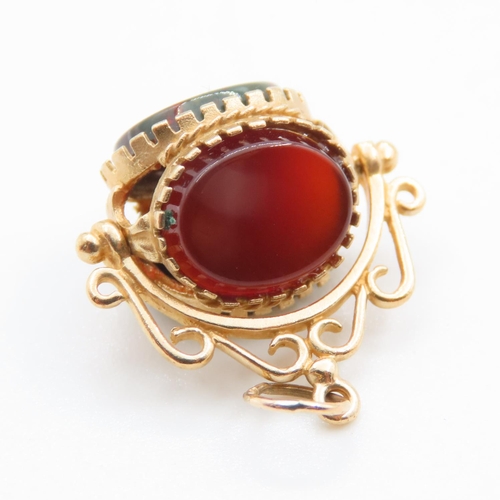 315 - Bloodstone, Onyx and Carnelian Mounted in 9 Carat Yellow Gold Fob Pendant 2cm High As New Unworn