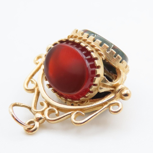 315 - Bloodstone, Onyx and Carnelian Mounted in 9 Carat Yellow Gold Fob Pendant 2cm High As New Unworn