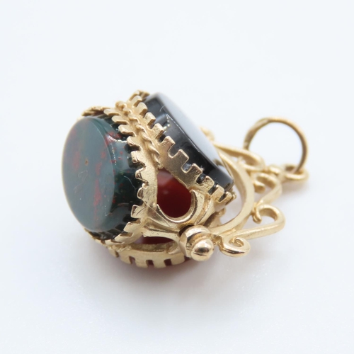 315 - Bloodstone, Onyx and Carnelian Mounted in 9 Carat Yellow Gold Fob Pendant 2cm High As New Unworn