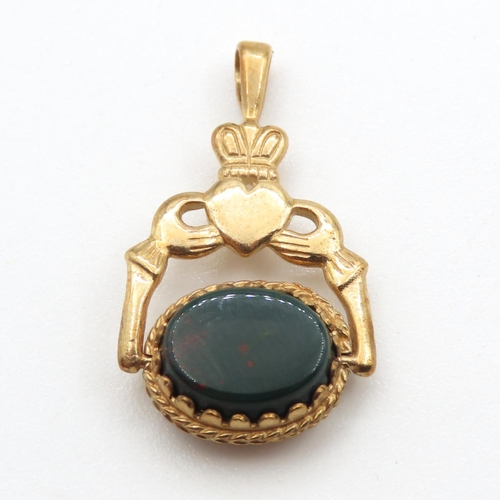 316 - Bloodstone and Carnelian Set in 9 Carat Yellow Gold Fob Pendant 2.5cm High As New Unworn