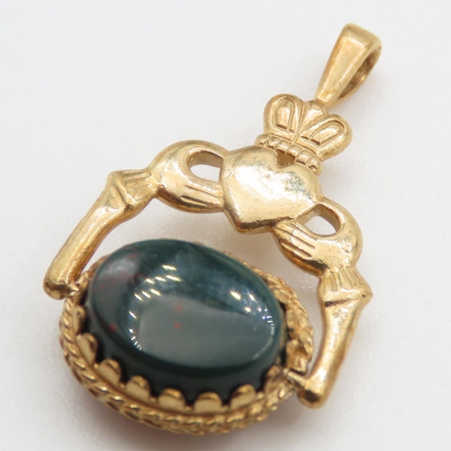316 - Bloodstone and Carnelian Set in 9 Carat Yellow Gold Fob Pendant 2.5cm High As New Unworn