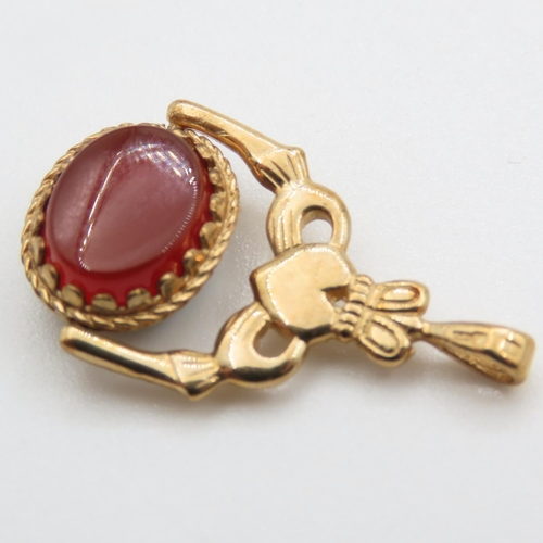 316 - Bloodstone and Carnelian Set in 9 Carat Yellow Gold Fob Pendant 2.5cm High As New Unworn