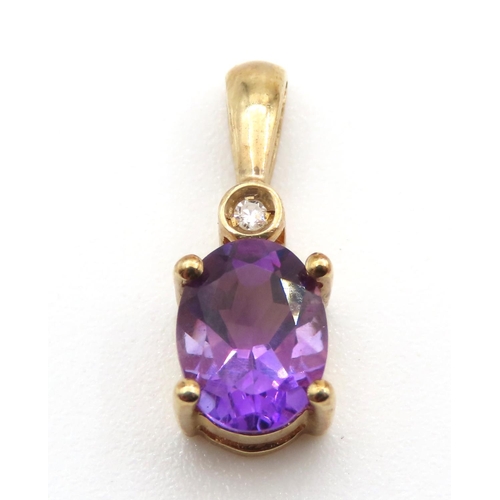 317 - Amethyst and Diamond Pendant Set in 9 Carat Yellow Gold 1.5cm High As New Unworn