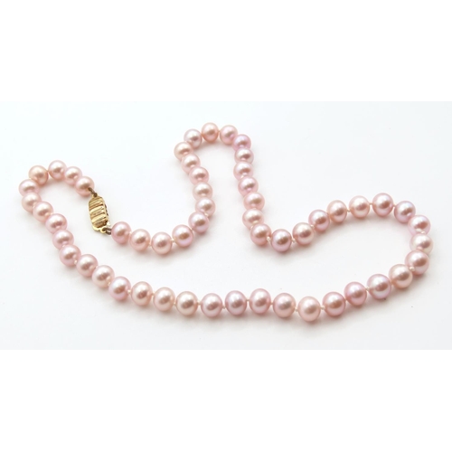 325 - Ladies Pearl Necklace with 9 Carat Yellow Gold Clasp 42cm Long As New Unworn