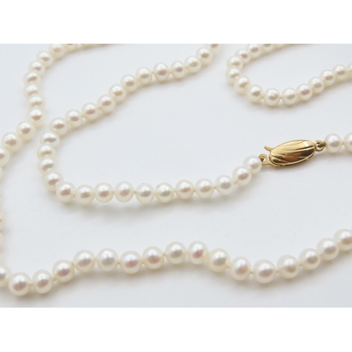 329 - Ladies Pearl Necklace with 9 Carat Yellow Gold Clasp 60cm Long As New Unworn