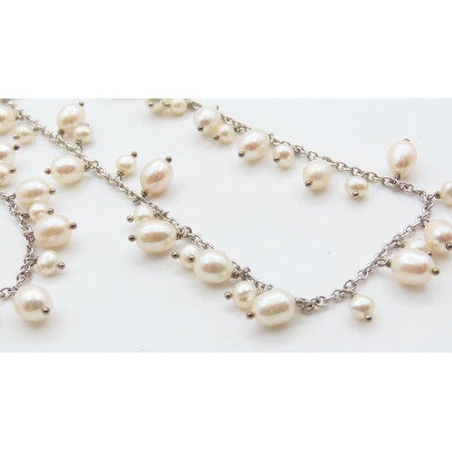 331 - Ladies Silver Pearl Necklace and Bracelet Set 40cm and 19cm Long As New Unworn