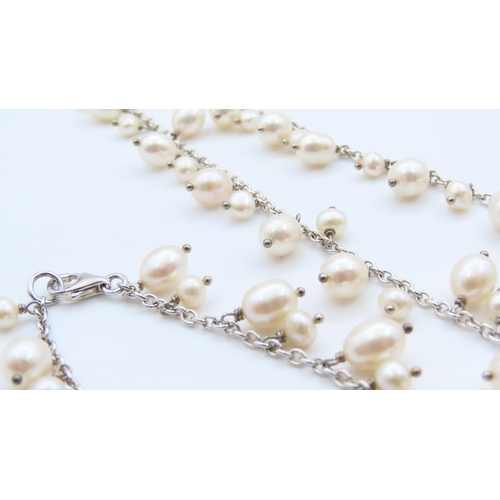 331 - Ladies Silver Pearl Necklace and Bracelet Set 40cm and 19cm Long As New Unworn