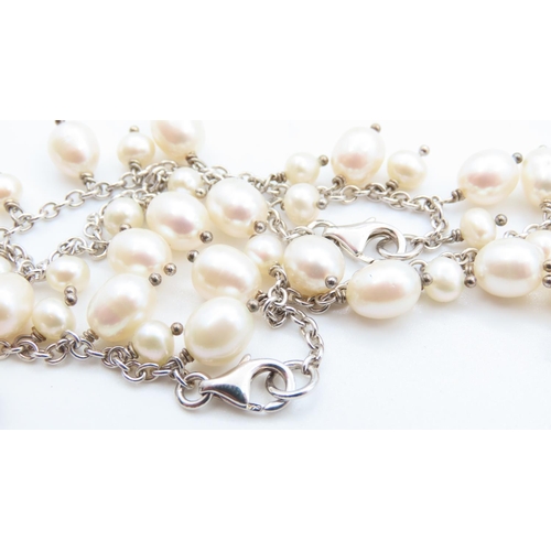 331 - Ladies Silver Pearl Necklace and Bracelet Set 40cm and 19cm Long As New Unworn