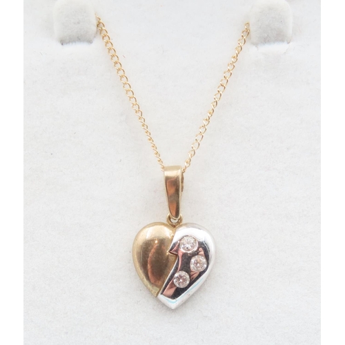 332 - Gemset 9 Carat Yellow and White Gold Heart Motif Pendant 2cm High Set on 9Carat Chain 46cm Long As N... 