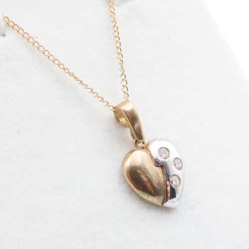 332 - Gemset 9 Carat Yellow and White Gold Heart Motif Pendant 2cm High Set on 9Carat Chain 46cm Long As N... 