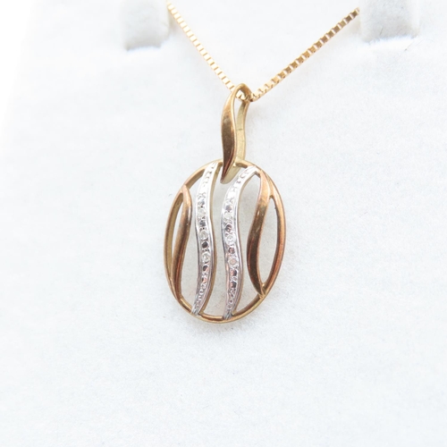 333 - Diamond Set 9 Carat Yellow Gold Oval Form Pendant 2.5cm High Further Set on 9 carat Yellow Gold Chai... 