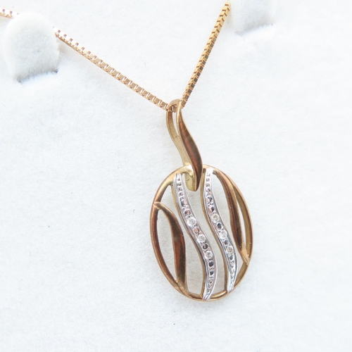 333 - Diamond Set 9 Carat Yellow Gold Oval Form Pendant 2.5cm High Further Set on 9 carat Yellow Gold Chai... 