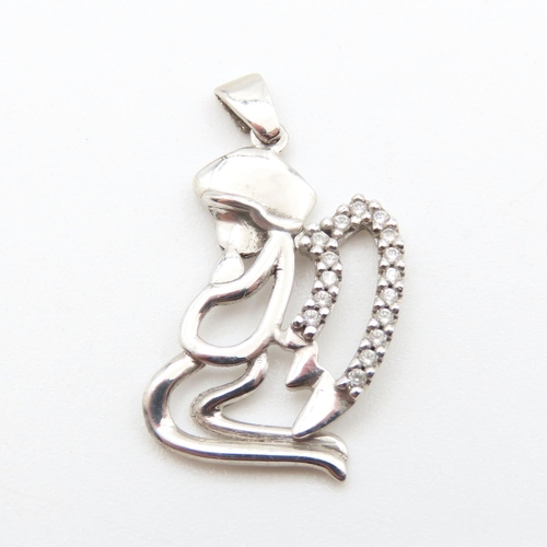 336 - Gemstone Set Angel Motif 9 Carat White Gold Pendant 3cm High As New Unworn