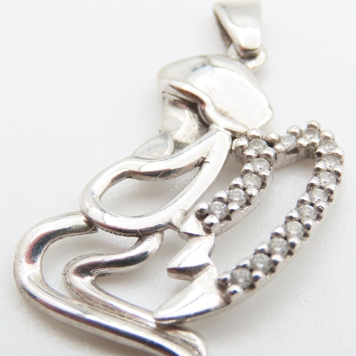 336 - Gemstone Set Angel Motif 9 Carat White Gold Pendant 3cm High As New Unworn