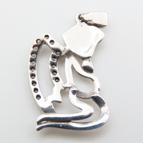 336 - Gemstone Set Angel Motif 9 Carat White Gold Pendant 3cm High As New Unworn