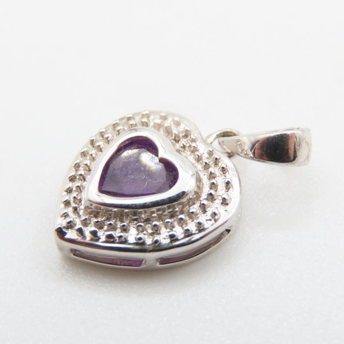 337 - Amethyst Set 9 Carat White Gold Heart Motif Pendant 1.5cm High